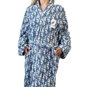 Christian Dior Vintage Trotter Monogram Logo Bathrobe #L Terry Cloth [105820]